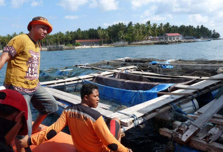 Aquaculture pens off Gusung Island, Selayar. (M. Paterson)