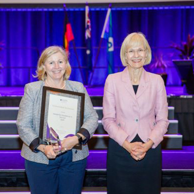Dallas Dowsett and VC Deb Terry AO at the award's ceremony 