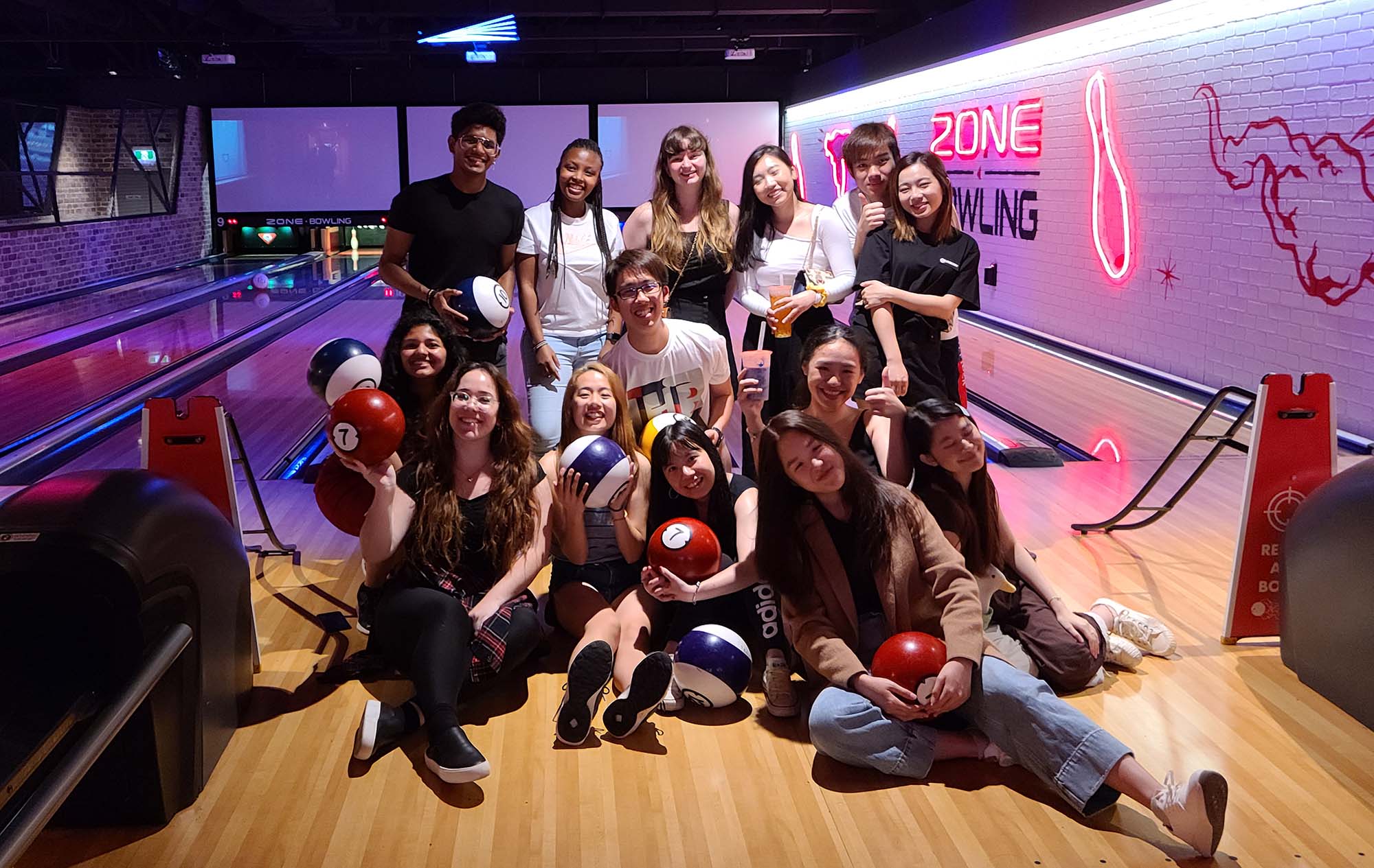 students at Strike Bowling alley
